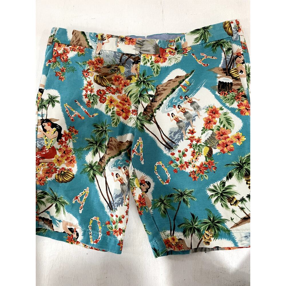 Polo Ralph Lauren Hawaiian Aloha Print Linen Blend Shorts 34 Tropical Hula